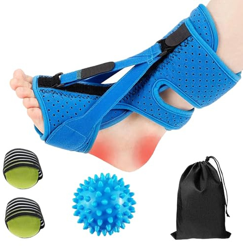 Qooloo Plantarfasziitis Nachtschiene, Plantar Fasciitis Relief Brace 3 Verstellbare Riemen Nachtschiene für Hilfe Plantarfasziitis mit Massageball und Haltegurt für Hilfe Plantarfasziitis Behandlung