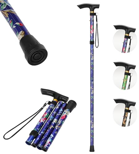 supregear Folding Floral Walking Stick for Women, 5-Level Adjustable Height Collapsible Cane for Ladies, Lightweight Portable Travel Cane for Elderly Disabled, Slate Blue