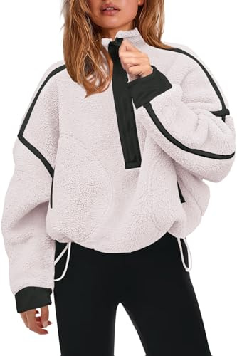 Panadila, Damen Fleece-Pullover mit halbem Reißverschluss, weich, warm und locker geschnitten, mit Taschen und kuscheligem Teddyfleece für hohen Tragekomfort