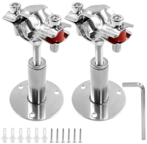 Hitefu 3/4 Inch 304 Stainless Steel Wall Mount Ceiling Pipe Supports with Screws, Adjustable Ceiling Mount Clamp Bracket Kit for Dia 19mm Diameter Pipes PVC Metal Water Pipe Tube Fitting, Set of 2