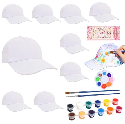 Tulov 10 Stück Kinder Baseball Cap Weiß mit 12 Farben und Pinseln