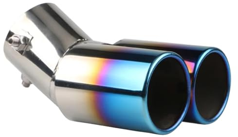 MOCNT Auto Auspuff Endrohr Edelstahl Auspuffblende Endrohr Schalldämpfer Auspuffrohr Universell Auspuffspitze Doppelendrohr Auslass Auspuffendrohr Biegen Blau 63mm