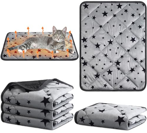 Namalu 4 Pack Self Warming Cat Bed Self Heating Cat Mat Star Pattern Soft Dog Crate Pad Thermal Pet Mat Anti Slip Kennel Washable Dog Warming Bed for Outdoor Indoor(18 x 24 Inch,Rectangle)