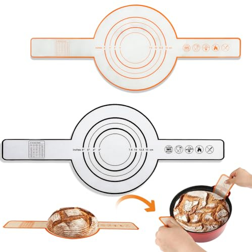 Oxmestus Silicone Bread Sling Dutch Oven, Non-Stick Reusable Silicone Baking Mat,Easy Clean Silicone Bread Sling with Long Handles,Sourdough Bread Baking Supplies for Transfer Dough(2PCS)