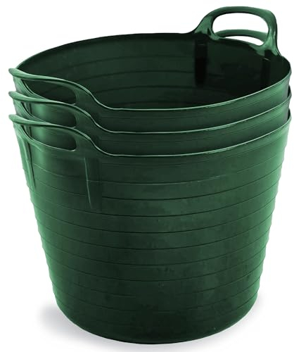 Neat Plastics 42L Flexi Tubs 3 Pack - Large Garden Tubs with Handles, Heavy Duty, Ideal Bath & Flexi Bucket, Durable Flexible Buckets for Home & Garden (Green)