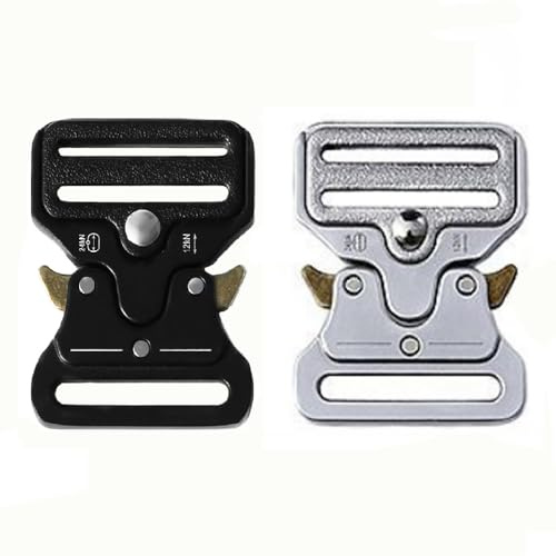 SagaSave Quick Side Release Spännen, 2 st 38 mm tungt metall taktiskt bältesspänne, militär stil bältesspänne för remband gör-det-själv väska ryggsäck, 2 färger