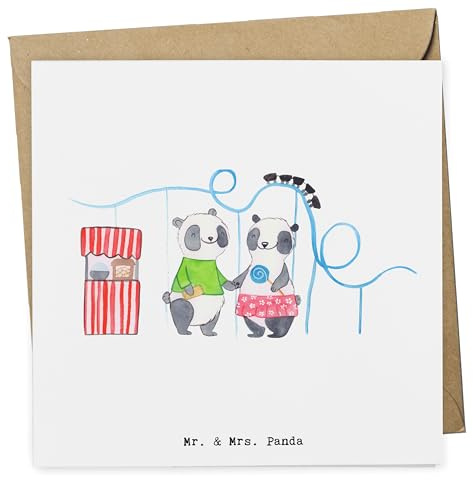 Mr. & Mrs. Panda Klappkarte Pandas Freizeitpark besuchen - Geschenk, Grußkarte, anlasskarte, Glückwunschkarte, doppelkarte, faltkarte, Achterbahn fahren