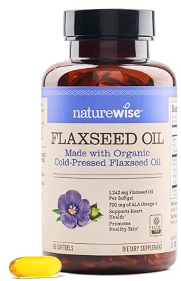 NatureWise Flaxseed Oil 1242 mg, Fish Free Omega 3 6 9 with 720mg ALA, Dietary Supplement for Heart Health Support - Organic, Cold Pressed, Non-GMO - 60 Softgels[2-Month Supply]