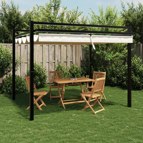 Gecheer Gazebo da Giardino con Tetto Retrattile Crema 3x3m in Alluminio,Gazebo da Esterno,Parasole,Gazebo Pergola con Telo,Padiglione da Giardino,Tenda per Feste,Gazebo per Barbecue,A4003968
