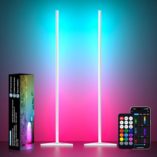MIWATT 2PCS LED Stehlampe 140cm RGBIC Standleuchte Dimmbar mit APP, DIY Höhe Abnehmbar, 16 Millionen Farben, 300 Szenenmodi, Musik Sync, Zeitschaltuhr - Stilvolle Ecklampe für Wohnzimmer