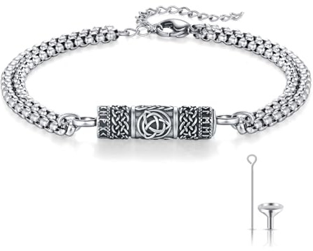 REDSUN Keltische Knoten Urnen Armband 925 Sterling Splitter Viking Asche Armband Nordische Wikinger Runen Amulett Vintage Einäscherung Asche Wikinger Schmuck Geschenke für Frauen