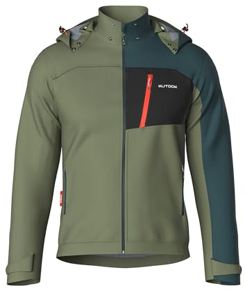 KUTOOK Chaqueta Softshell para Hombre Ciclismo Forro Polar Térmica Chaqueta de Montaña Senderismo Abrigo de Invierno Impermeable Cortavientos GN-M