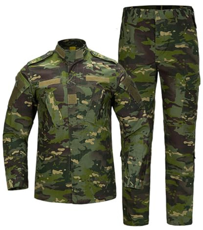Oanviso Homme Tactique de Costume Vêtements 2 Pièces Manteau avec Capuche Impermeable Veste de Pluie Hiver Uniforme Militaire Tenue de Combat Camouflage Cargo Pantalon B Vert Foncé L