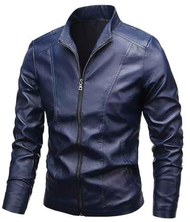 Veste en cuir synthétique pour homme - Coupe ajustée - Décontractée - Col montant - Veste de motard - Veste d'hiver cargo - Veste demi-saison vintage - Veste bomber - Veste de loisirs - Veste de
