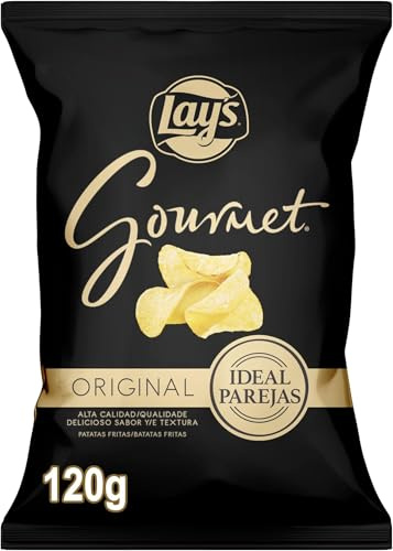 Lay's Gourmet, Patatas fritas con sal, Producto de Aperitivo, bolsa individual, 120gr (Paquete de 8)