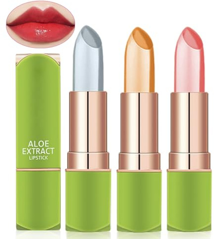 Aloe Vera Lippenstift, Lippenfeuchtigkeitscreme, langanhaltender, nahrhafter Lippenbalsam, magischer Temperatur-Farbwechsel-Lipgloss (2,3,5)