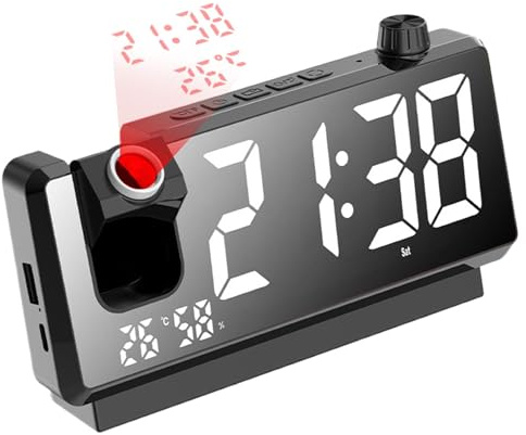 Sveglia A Proiezione - Proiettore Con Sveglia Digitale, Orologio A Proiezione A LED | Orologi A Proiezione Intelligente Con Display HD A LED, Proiettore Con Orologio Digitale Ruotabile A 180 Gradi, Ar