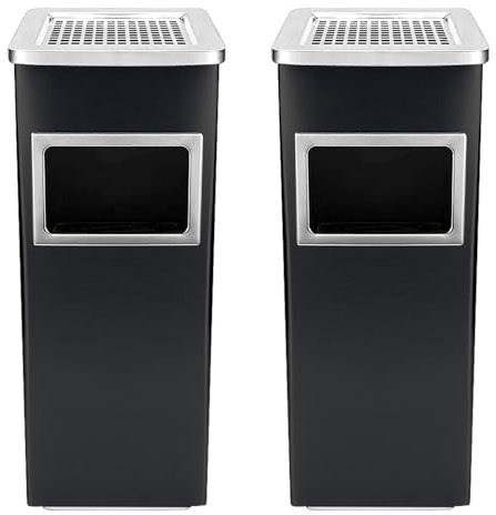 HUOLE 48L Poubelle Cendrier de sol pour l'extérieur en acier, pour l'extérieur, avec seau professionnel, maison, bureau, cendrier extérieur autoportantNoir (2 pièces) 30 * 24 * 60cm-48L
