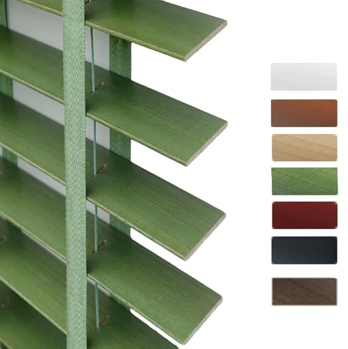 33cm-160cm Holz jalousien Fenster innen Thermo vorhänge verdunklungsrollo Anpassbar horizontale Sonnenschutz holzrollos für innen Küche Bad(Grün)