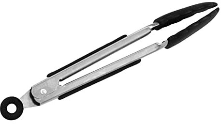 TFixol Pince de cuisine en silicone, pince de service pour la cuisine, haute chaleur jusqu'à 230 °C, pinces alimentaires en acier inoxydable avec embouts en silicone antiadhésifs (17,8 cm, noir)