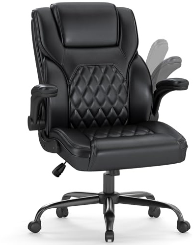 AnyGod Chefsessel Bürostuhl, Ergonomischer Schreibtischstuhl aus Kunstleder mit Lordosenstütze, Schwerlast Drehstuhl mit klappbaren Armlehnen & Höhenverstellung für Home Office
