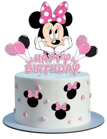 Birthday Cake Toppers, Cute Mouse Cake Decorations, Cartoon Themed Cupcake Topper, Birthday Party Supplies (Pink)