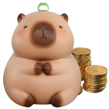Tirelire Capybara, Tirelire Incassable, Tirelires Décoratives avec Couvercle Rotatif Inférieur, Piggy Bank Capybara Grande Capacité pour Enfants & Décoration de Maison (Brun)