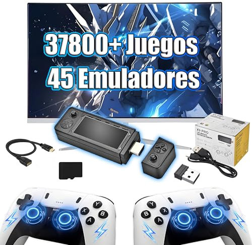X9 Pro Consola de Juegos Retro Game Stick 4K con Mango Recargable,37800+ Juegos 45 Emuladores,Sistema Emuelec 4.3 Mini Consola Retro,Buscar Juegos,Plug and Play TV Consola de Juegos portátil (64G)