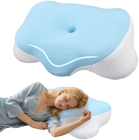 TLPEMN Cuscino Cervicale per Dormire, Cuscino Memory Foam Ergonomico Cervicale per Dormitori Laterali, Supini e Proni, Profilo Sagomato per Alleviare il Dolore e Favorire un Sonno Profondo