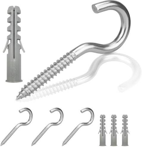 M8-100mm Schraubenhaken Edelstahl 304, 4 Stück Deckenhaken und Schraub-Expansionsrohre, Haken zum Schrauben, Schraubhaken mit Gewinde, Hakenschraube Geeignet für Küche, Außenbereich, Lagerhaus
