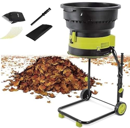 Trituradora De Hojas Eléctrica 2500W Con Ruedas, Biotrituradora Jardín 8000 RPM, Bolsa Recolectora, Compostador Seguro Bladeless, Protección Sobrecarga(Powercordx10m)