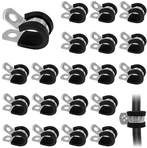 Bellanova 20 Pièces Colliers de Serrage en Acier Inoxydable 304, 6/8 / 10/12 mm, Clips P avec Insert en Caoutchouc, Colliers pour Câbles et Faisceaux (12 mm)