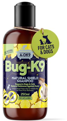 A-OK9 Natural Dog & Cat Shampoo 250ml | Flea & Tick Repellent - Lavender, Neem Oil & Eucalyptus | Dog Shampoo for Sensitive & Itchy Skin - Puppy Shampoo for All Dog & Cat Breeds | pH Balanced Vegan UK