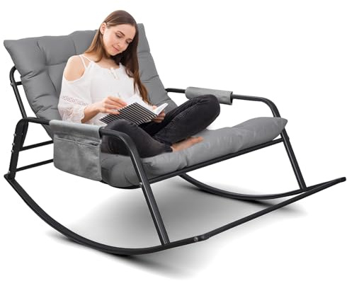 DnKelar Schaukelstuhl für drinnen, draußen ergonomischer Schaukelsessel, Wohnzimmer Relaxstuhl mit gepolsterter, bis 300kg belastbar für Garten, Schlafzimmer, Wohnzimmer, Ecke, Veranda (Grau)