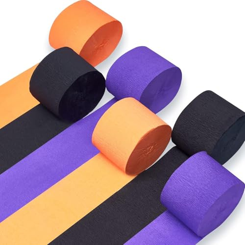Krepppapier schwarz orange und lila Halloween Crepe Papier Streamers - 6 Rollen Party Streamers für Halloween schwarz orange Geburtstag Party Dekorationen