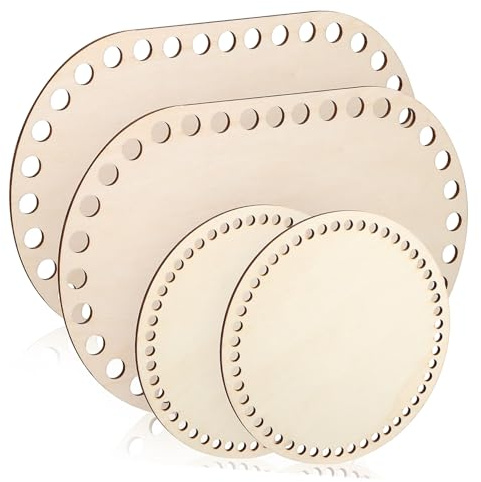 EPIGEIST 4 Stück Teiliges Holz Korbböden Oval Rund Porös mit Löchern zum Häkeln DIY Korbunterlagen für Handgefertigte Flechtkörbe und Stricktaschen
