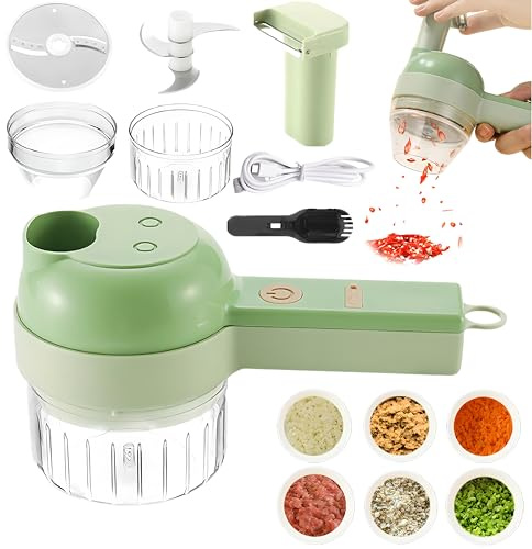 4-In-1 Electric Vegetable Chopper Set Vegetable Cutter Handheld Veg Chopper Food Blender Processor Usb Charging Mini Slicer for Garlic, Onion, Chilli