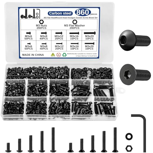 860 Stück M3 Schrauben Set, Zylinderschrauben mit Innensechskant Schrauben Set, Maschinenschrauben Schrauben Schwarz und Muttern Sortiment Set, Hochhartem Legiertem Stahl