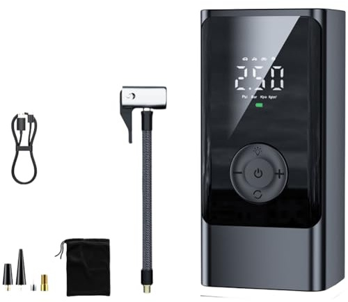 FACAIIO Compressore d'aria digitale wireless con luce LED e SOS, portatile, per moto, bici, palla, 19 lmin, per gonfiaggio veloce, batteria ricaricabile, colore nero