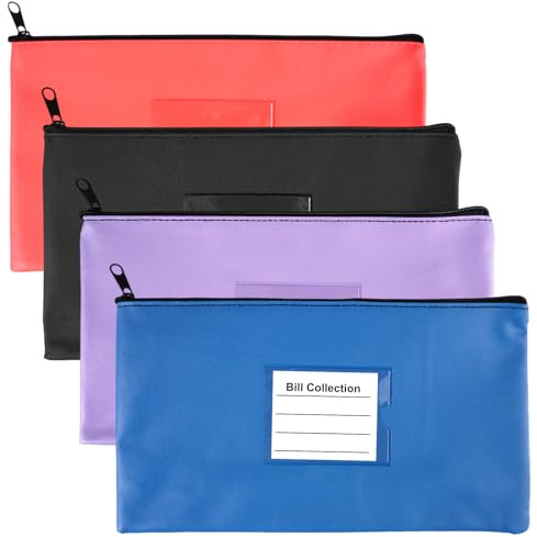 4 Stück Banktaschen Aus Kunstleder, 28 x 15,5 cm Geldtaschen Banktasche | Banktasche Aus Kunstleder,Geldtaschen mit Reißverschluss,Geld Tasche für Die Aufbewahrung Von Bargeld,Rechnungen und Kosmetik
