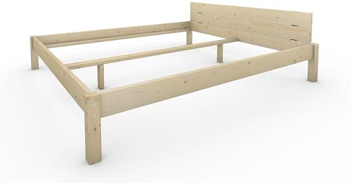 TUGA - Holztech Naturprodukt MASSIVHOLZBETT DAYBETT MASSIV Holz Bett HOLZBETT FSC 300Kg 200 x 220cm unbehandelt HÖHE 38cm