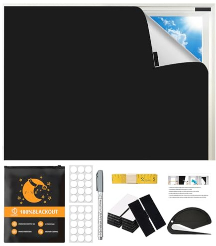 Rideaux occultants à 100% - Stores occultants Portables adhésifs en Tissu Oxford 420D, Stores occultants découpés sur Mesure pour Chambres, lofts, lucarnes, Voyages, Camping-Cars et Voitures (Noir)