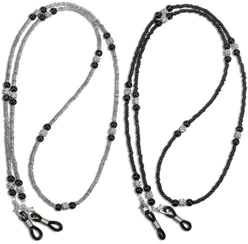 Yolev 2 Stück Perlen Brillenketten Damen, Brillenband, Brillenbänder mit Acrylperlen, Elegante Brillenhalter, Brillen Halter zum Umhängen für Damen Herren