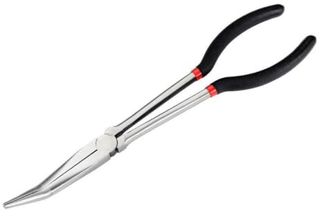 Eulihent Alicates de Punta Larga Curvas 25, Acero al Carbono Alicates de Punta Curva con Mango Extendido Antideslizante, Pliers para Electrónica, Automóvil y Espacios Estrechos (280mm)