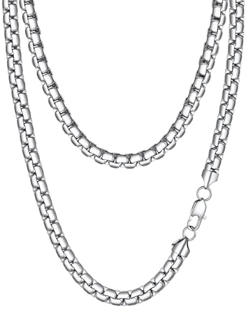PROSTEEL Cadena Veneciana Plana Acero Inoxidable 2/4/6/8mm Ancho Collar Hombre Cadenas Eslabones Venecianos Planos Plateado/Dorado/Negro Joyas Hombres Mujeres 41cm-76cm
