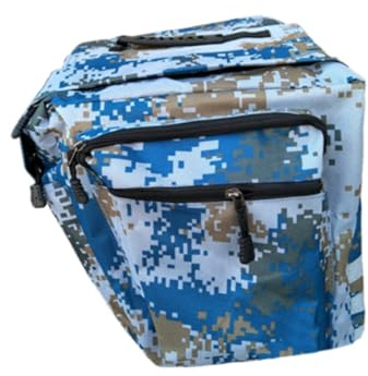 Doppelte Fahrradtasche in Tarnfarben, Blaue Packtasche aus Polyester | Gepäckträgertasche für Mountainbikes, mit Klettgurten und Seitentaschen