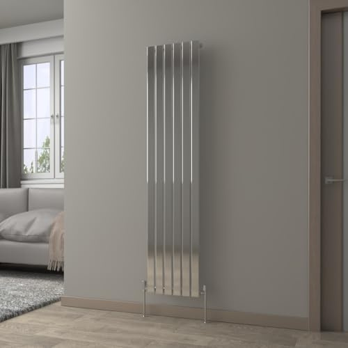 NRG 1800 x 408 mm Column Radiator Chrome Single Flat Panel with Values