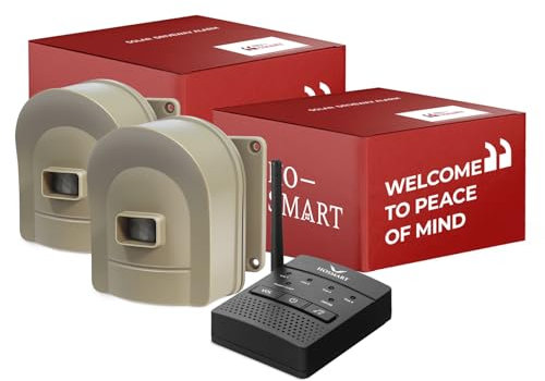 HOSMART 1/2 Mile Long Range Wireless Driveway Motion Alarm System Outdoor Weatherproof Motion Sensor & Detector (1 Base Receiver and 2 Tan Sensors)