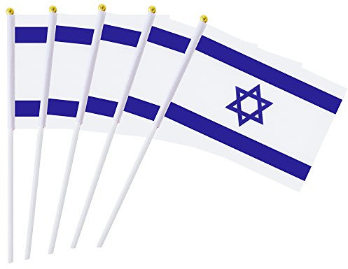 Hand Held Isreal Flag Isreali Flag Stick Flag Mini Flag 50 Pack Round Top National Country Flags, Party Decorations Supplies For Parades, World Cup,Sports Events,International Festival (8.2 x 5.5)