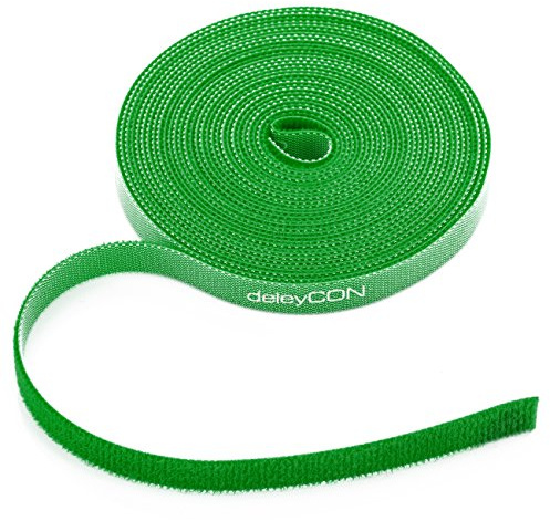 deleyCON 5m Klett Kabelbinder Klettbandrolle 10mm zuschneidbar - Grün | Pflanzenbinder, Klettband, Kabelmanagement, Kabelorganizer, Klettkabelbinder, Klettverschluss, 10mm breit